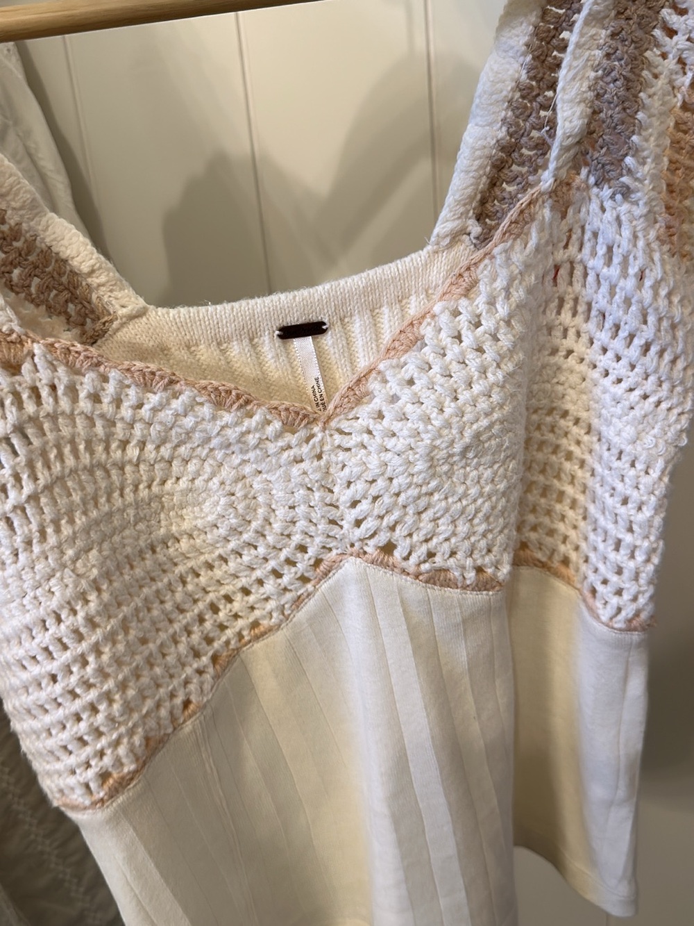 Free People Crochet Panel White & Beige Crop Top - Picture 3 of 5